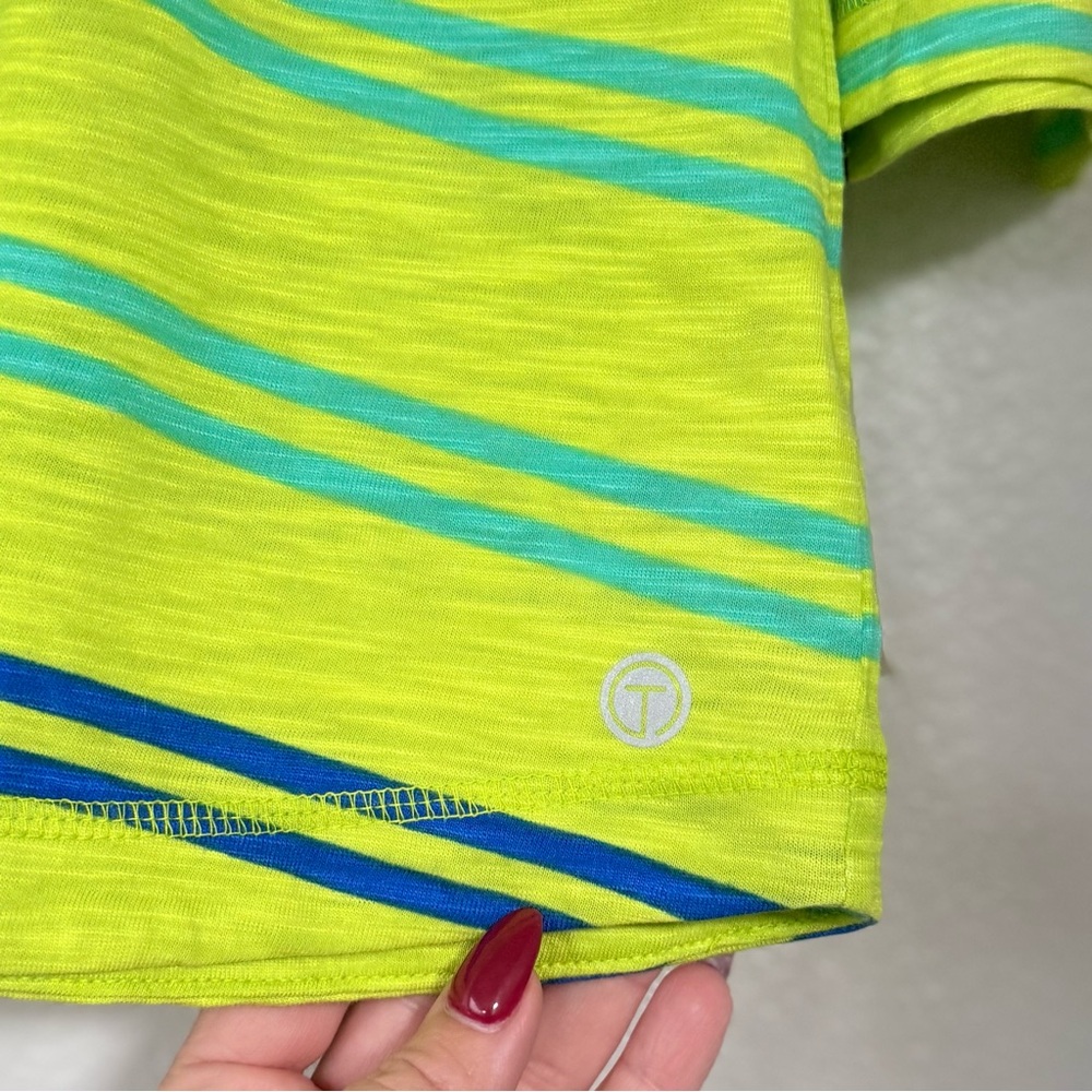 T BY TALBOTS NWT XLP Kiwi Stripe Cross Back Top • Athleisure Cotton Modal Slub - Picture 4 of 10